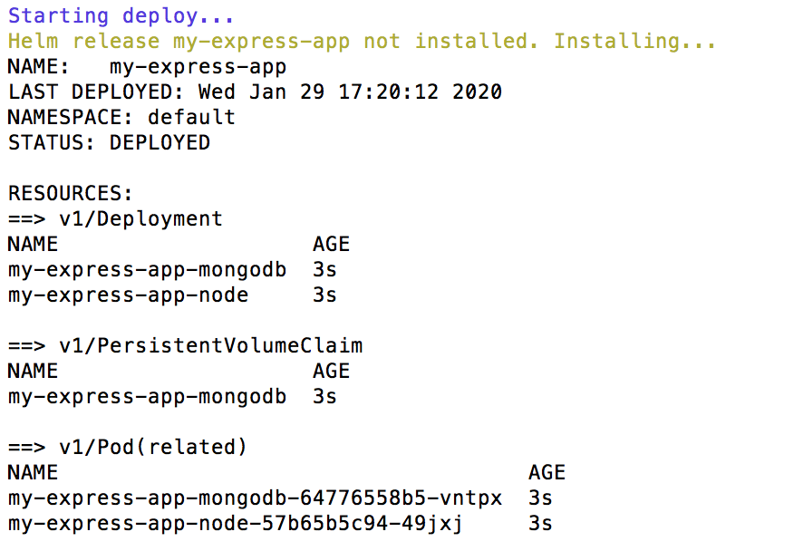 Deployment output