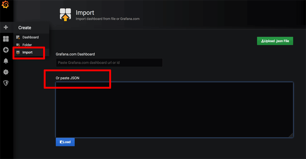 Grafana dashboard import