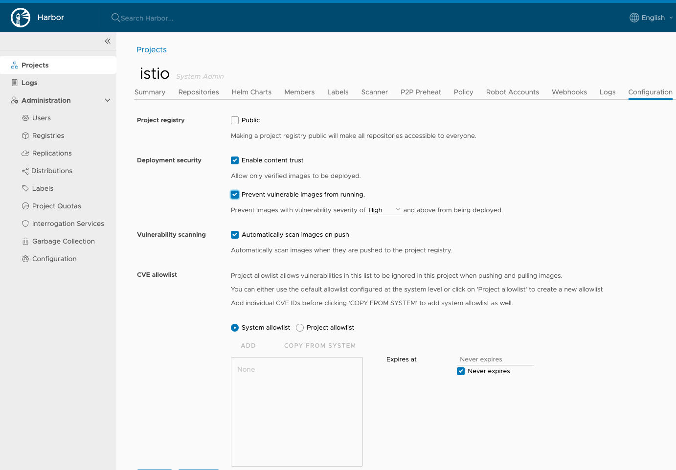 policy defined in harbor