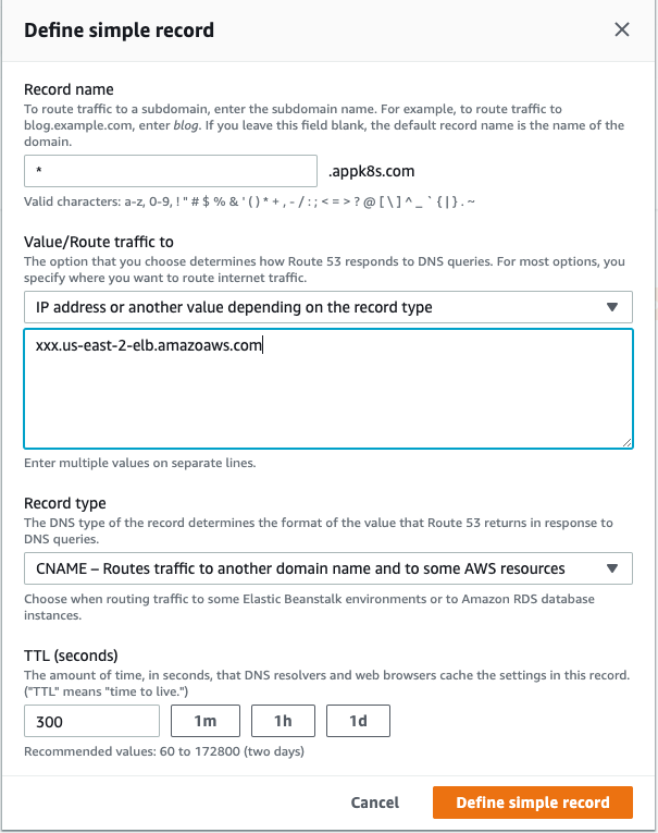 An example of CNAME record configuration.