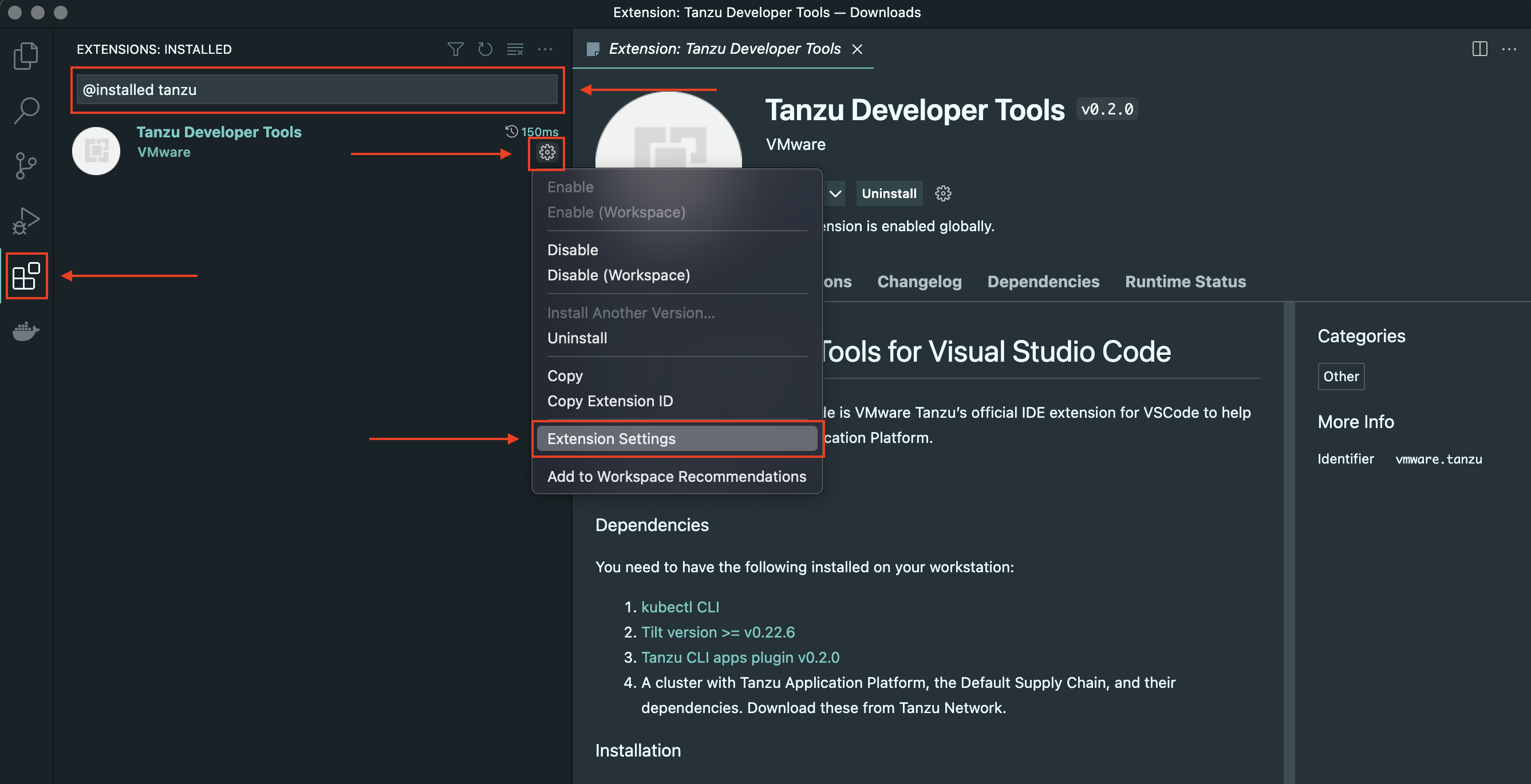 VS Code file Extensions UI